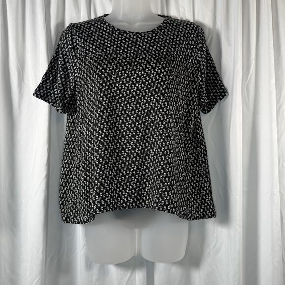 Ann Taylor Loft Media Geo Print Swing Top Black Ivory S Coastal Casual 88-11 - Picture 7 of 14